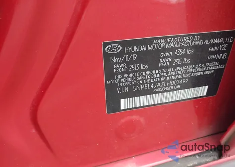 2020 Hyundai Sonata Sel z USA, uszkodzony, nr VIN 5NPEL4JA7LH002492